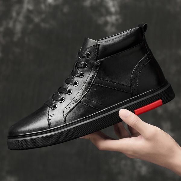 

men's genuine leather casual shoes lace up autumn cow leather lace-up men flats fashion shoes high-black wild flats