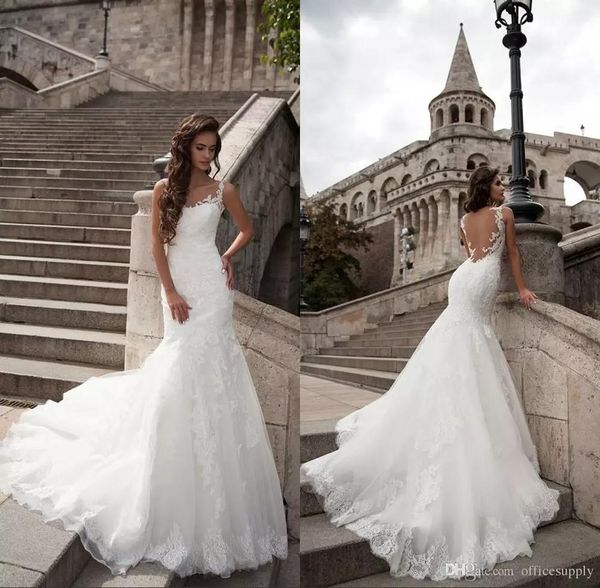 

elegant simple sleeveless lace wedding dresses puffy new backless bridal gowns vestido de noiva plus size, White