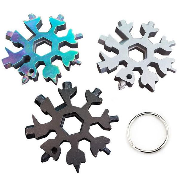 

18 in 1 snowflake outdoor survival tourism multi-function edc mini tool stainless steel camping equipment card keyring opener wrench