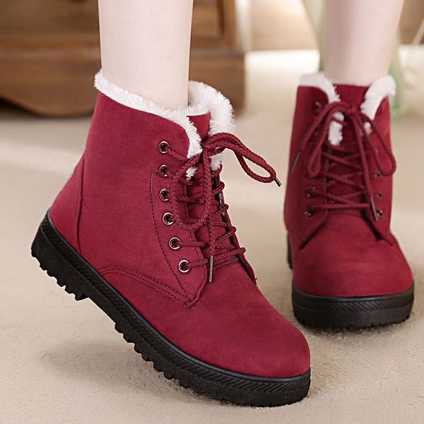 

women boots 2019 new fashion heels snow boots plus velvet warm winter women ankle lace-up shoes female shoes, Black