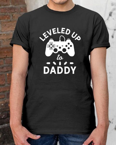 

mens leveled up to daddy tshirt funny video game fathers day tee promoted to daddy 2020 gamer shirt pregnancy announcement, White;black
