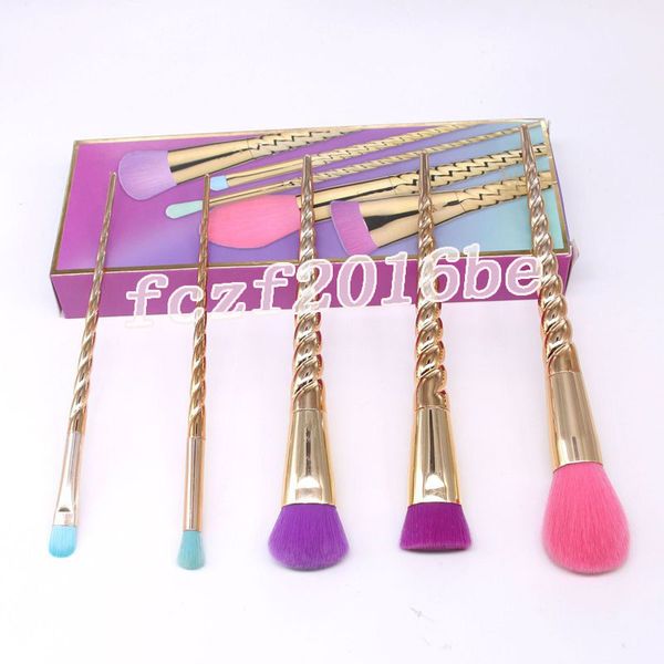 

Stock makeup bru he et co metic bru h 5 pc bright color ro e gold piral hank make up bru h crew tool contour box dhl