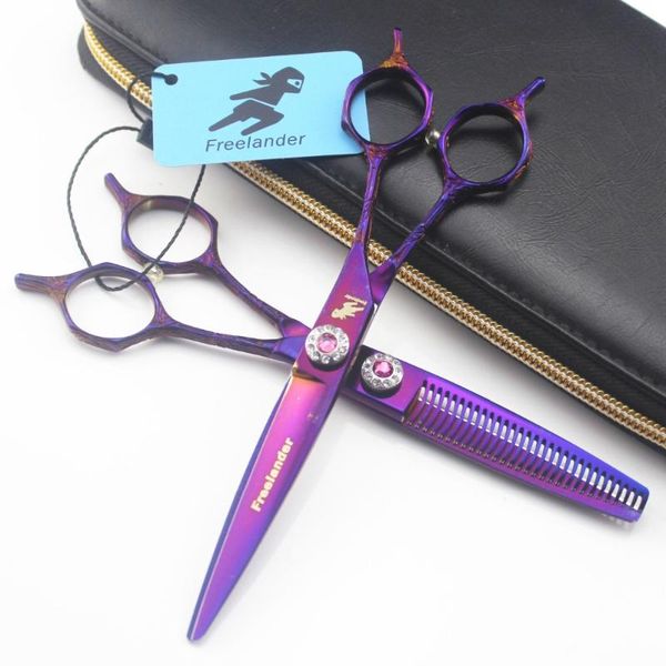 

6.0 inch purple ander double tail flower handle hairdressing scissors flat cut liu hai scissors tooth
