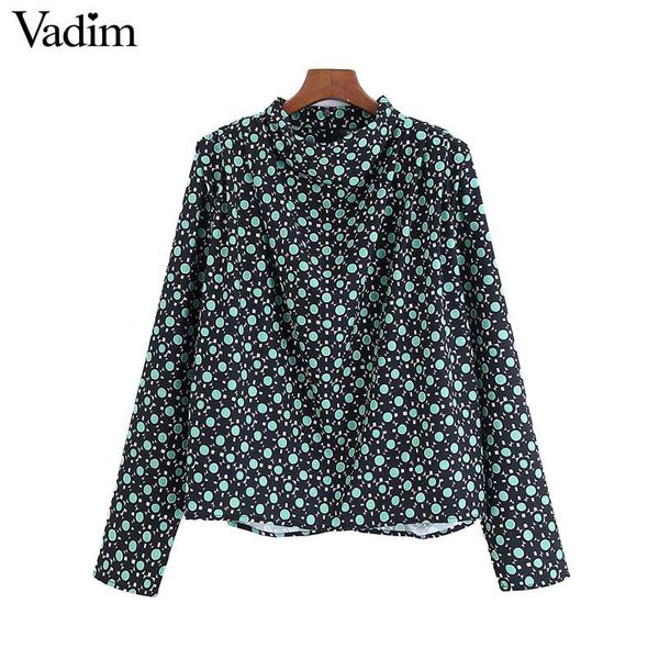 

vadim women vintage polka dots print blouse long sleeve office wear shirt female casual back zipper chic blusas lb710, White