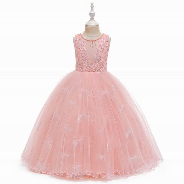 

girl party dresses embroidered sleeveless floor length flower girl dress for wedding baby clothes 3-12y e877, Red;yellow