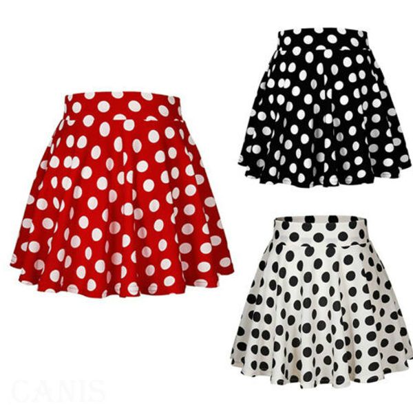 

women's high waisted polka dot skirt stretchy swing flared mini skirt party club mini skirt, Black