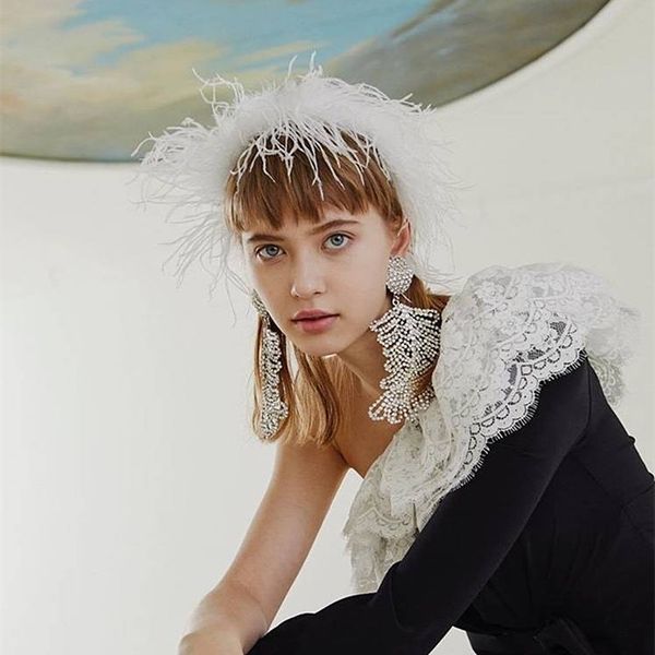 

2020 shiny rhinestone feather dangle earrings for women fashion jewelry maxi exaggerated earrings accessories, Silver