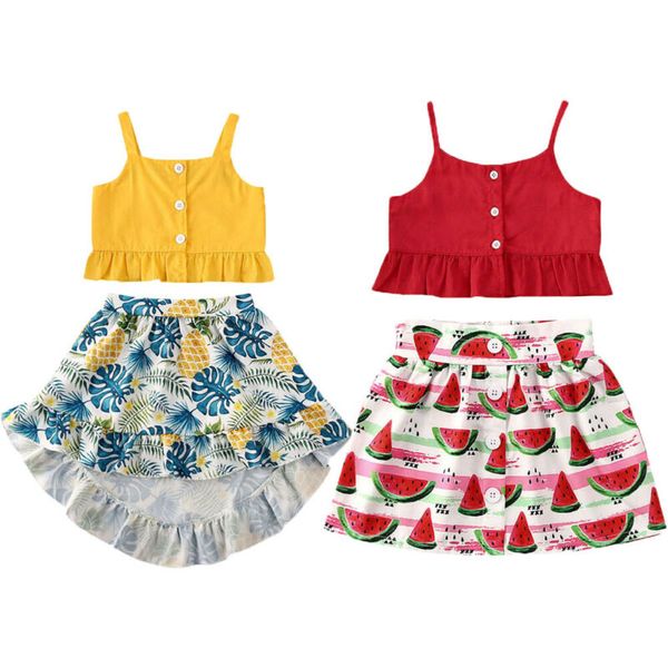 

2pcs toddler kids baby girls summer clothes t-shirt +skirt dress outfits set