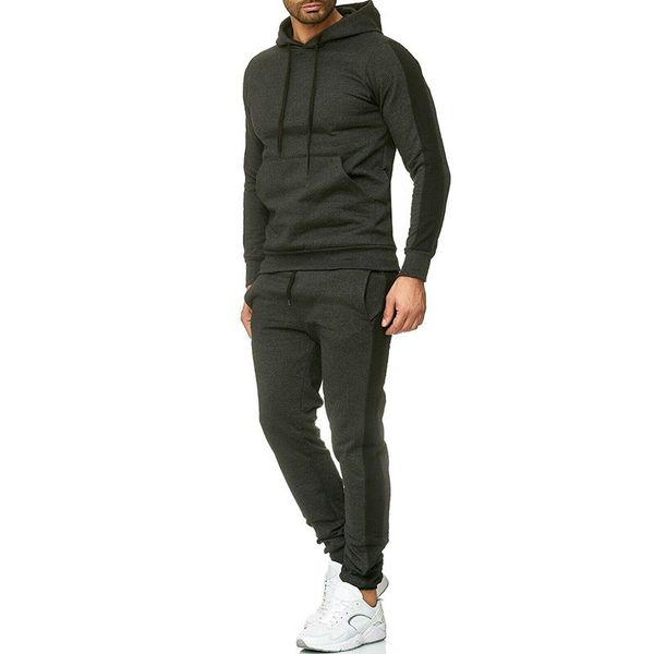 

men's active side stripe tracksuits tide cotton casual fitness hoodies outdoor streetwear sports clothing sets jogger plus size, Black