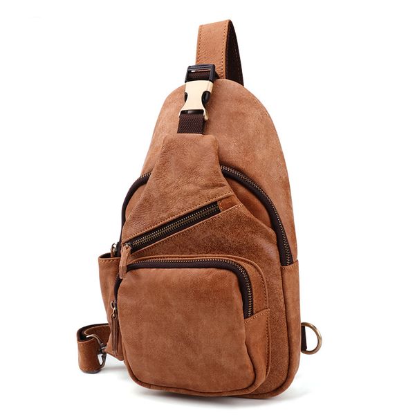 

waist bags first layer leather men's retro fashion bag multifunction casual outdoor crossbody mens chest in multi pockets