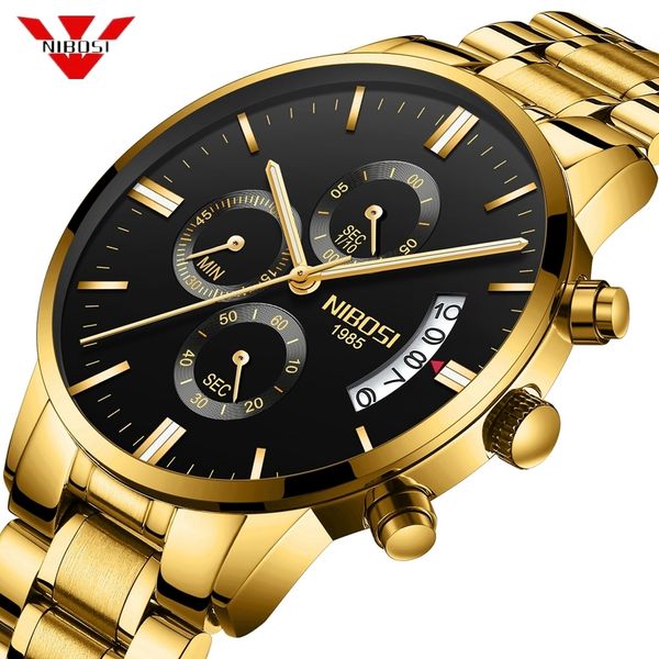 NIBOSI мужские часы хронограф Спорт мужские часы лучший бренд класса люкс Водонепроницаемый Полный стальной кварцевые золотые часы мужчины Relogio Masculino CJ191116