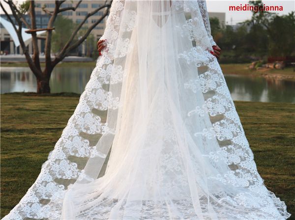

intriguing one-tier white ivory lace applique edge wedding veil nice-looking cathedral length meidingqianna brand bridal veil, Black