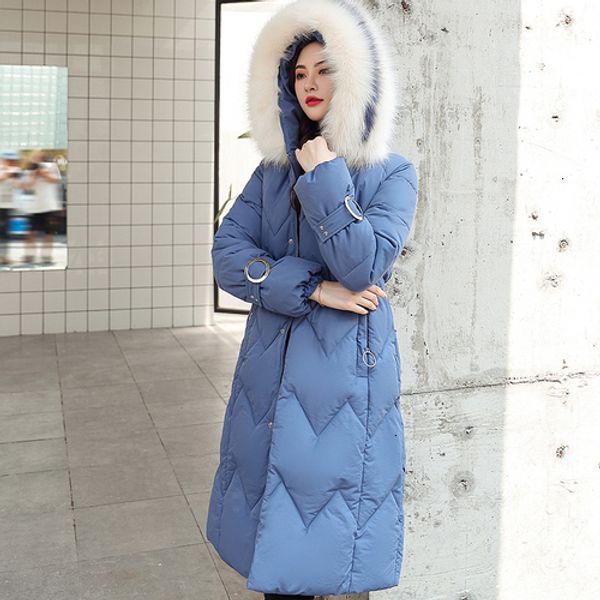 

2019 girls long down cotton-padded thin waist loose parkas jackets women winter puffer jacket with fur autumn feminine overcoat, Black