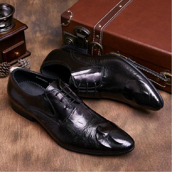 

mycoron new luxury genuine leather men boots wedding oxford brand designer lace-up office men dress shoes herren schuhe, Black