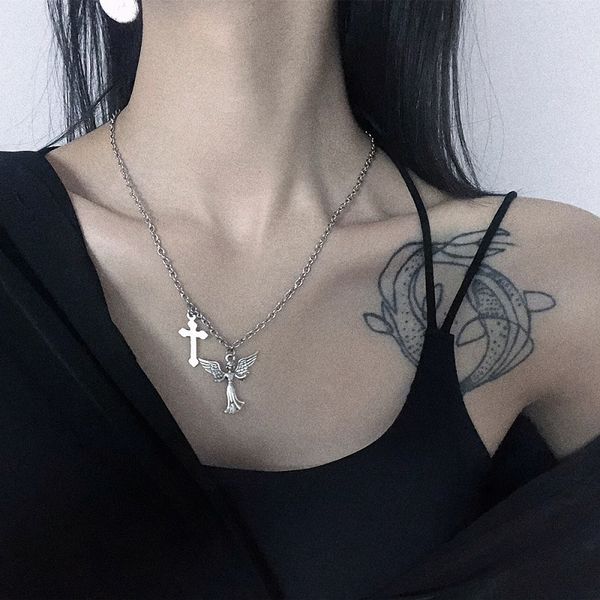 

angel крест новой мода случайного бф женский хип-хоп готом панка забавы пара мужской harajuku ожерелья, Silver