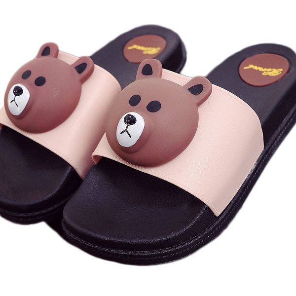 

summer korean fashion thick bottom slope and beach anti slip word high heel girl trendy bear student soft bottom slippers, Black