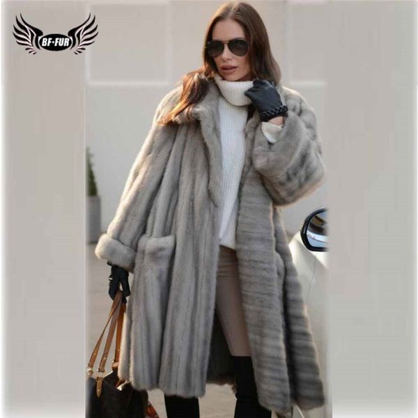 

100cm long real coat for women full pelt genuine jacket lapel collar winter fashion natural fur coats woman, Black