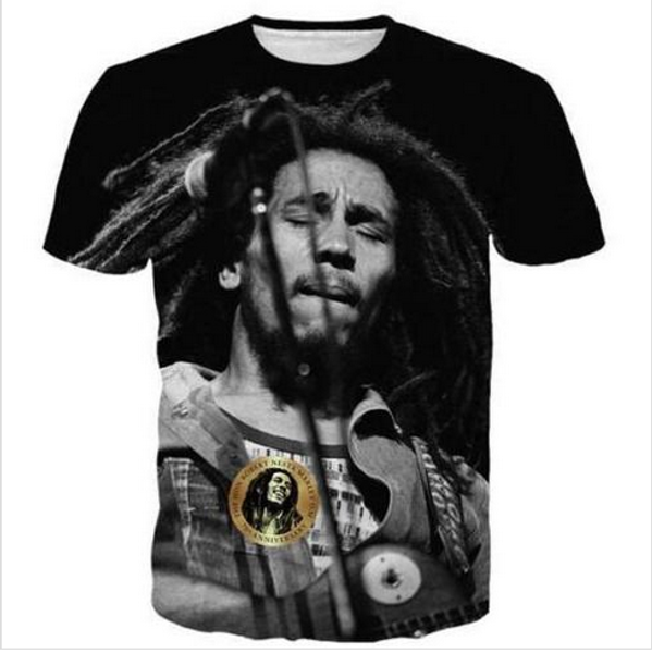 

casual mens womans bob marley 3d hd print t-shirt summer short-sleeved o-neck t-shirt fashion style shirt brand tees rx012, White;black