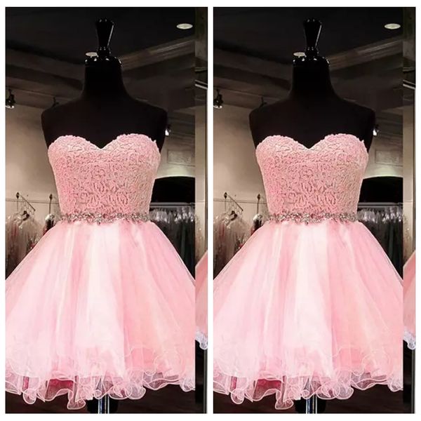 

2019 sweetheart lace a-line short homecoming dresses tulle formal vestidos de soiree prom party gowns graduation party gowns cheap, Blue;pink