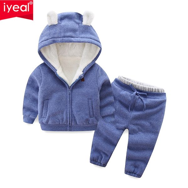 

iyeal children's clothing sets baby boy girl clothes suit for toddler autumn winter warm hooded 2pcs hooded jacket + pants 2-6y, White