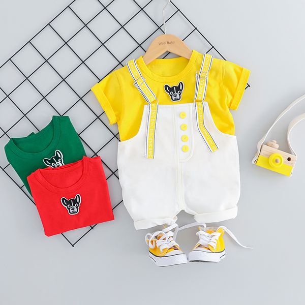 

hylkidhuose 2019 summer toddler infant clothing sets baby girls boys clothes sets t shirt strap shorts kids children costume, White