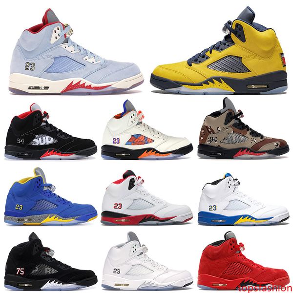 

2019 new mens basketball shoes 5s ice blue laney blue michigan red suede white fire red black mens sports trainers sneakers size 7-13