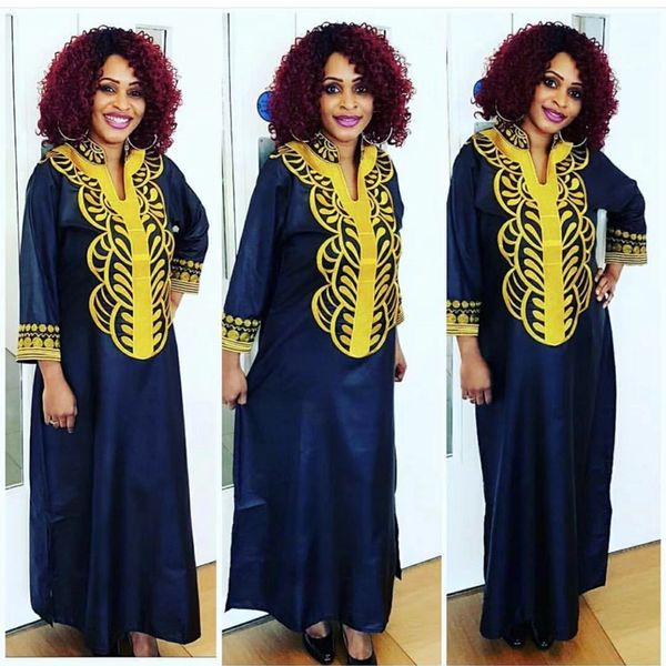 

h&d plus size african dresses for women africa head wraps long robe africaine femme 2018 embroidery bazin dress, Red