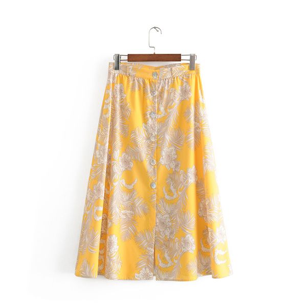 

flower printed long loose skirts women fashion front buttons skirts women summer a line female ladies ex03, Black