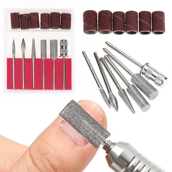 

6pcs/set diamond rotate nail drill bits electric nail file cuticle cutter tips clean burr sander manicure sanding bands