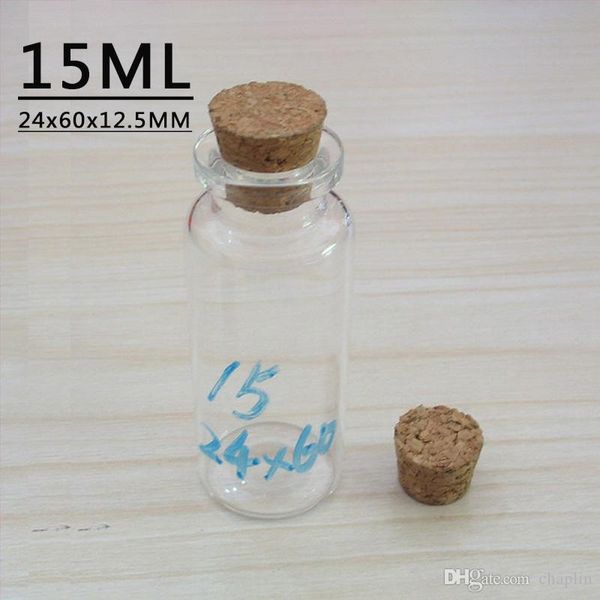 

15ml 24x60x12.5mm mini glass vials wish glass bottles with cork ser empty message weddings wish jewelry party favors tube