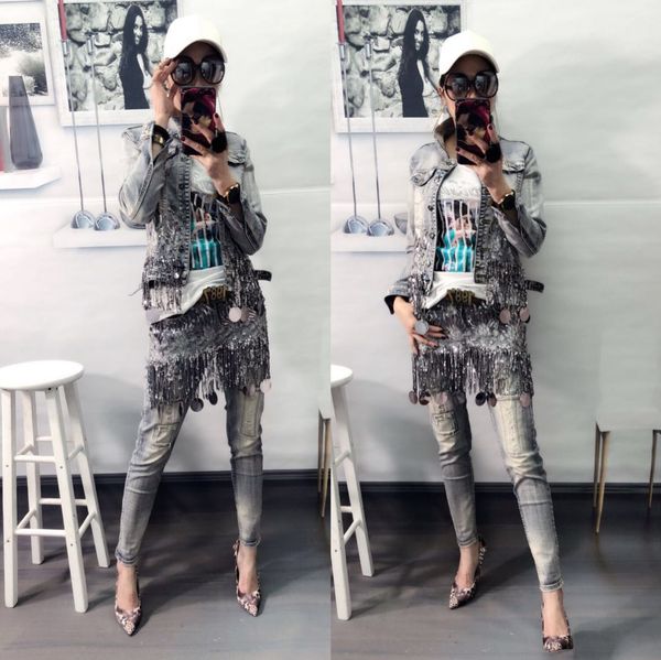 

light blue the new sequins ripped jeans fashion women's wear shuhua181