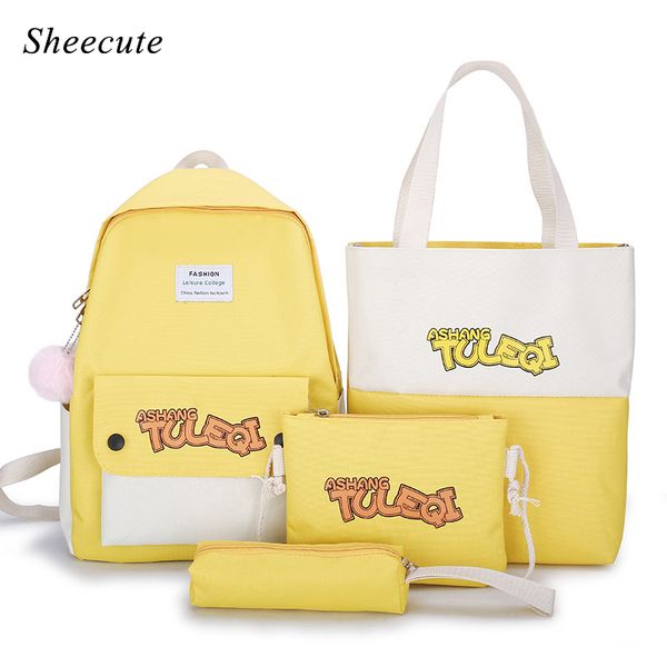 

4pcs/set casual children school backpack for teenage girls canvas backpack fashion high capacity travel bag laptop