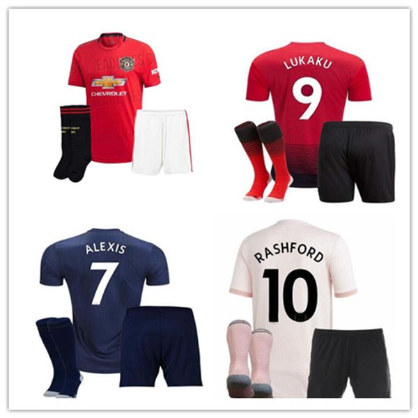 

2019 2020 man united kids kit lukaku alexis home soccer jersey 19 20 pogba martial lingard utd mata united away pink third football shirt, Black