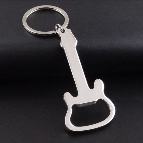 Catene chiave di apri bottiglia a forma di chitarra in lega di tastiera a colori argento in lega di birra Apri keychains all'ingrosso.