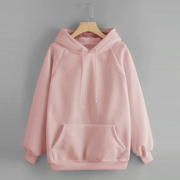 

fashion-womens girls hoodies sweatshirts casual solid color hooded pocket long sleeve pullover sweatshirt, Black