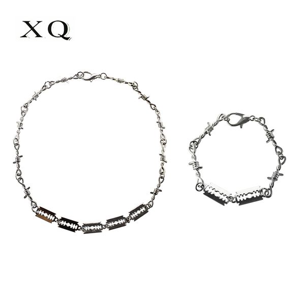 

xq ms. men's zinc alloy blade cable chain 2019 new punk hip hop wind necklace couple fashion jewelry europe and america, Silver