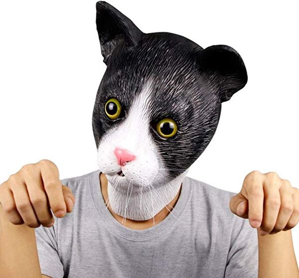 

несчастная cat маска глава хэллоуин костюм партии новизна животных rubber latex маска черный и белый
