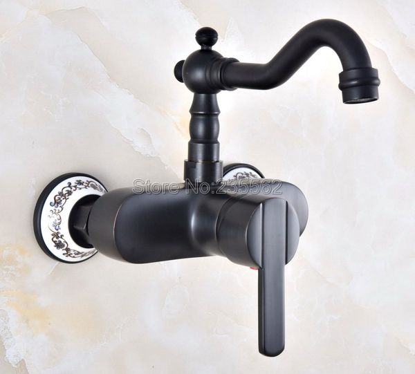 

kitchen swivel 360 bathroom faucet wall mount oil rubbed black bronze basin sink faucet mixer taplnf843