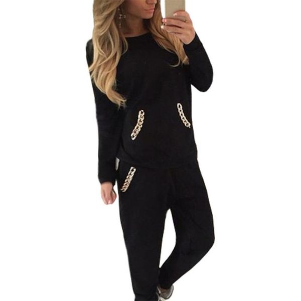 

women two piece set tracksuits pants and hoodies set long sleeve black gray sporting suit pockets casual sweatshirt female fine
