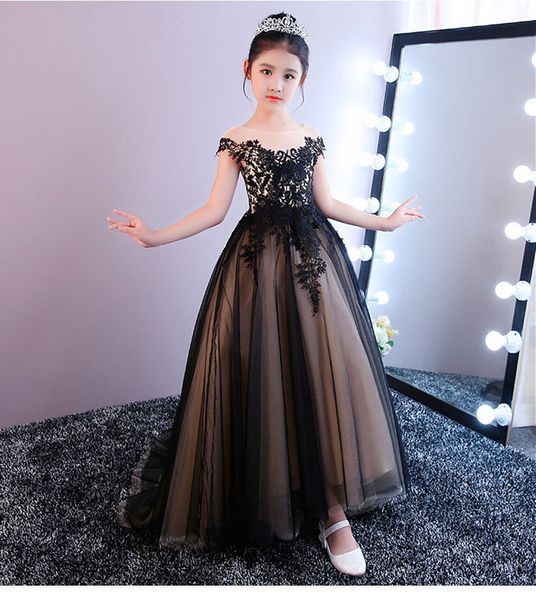 

fashion flower girl dresses sweep train girls pageant dresses lace little girl dress sleeveless model walking show girl in stocks, White;blue