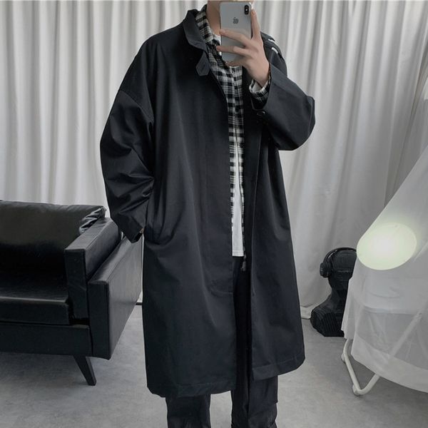 

ewq / men's and women's wear 2020 spring new windbreaker long style handsome loose coat solid color casaul overcoat trend, Tan;black