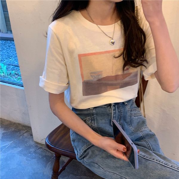 

2020 short-sleeved female korean style ins super underpants tiktok 2020 short-sleeved female korean style ins super t-shirt t-sh, White