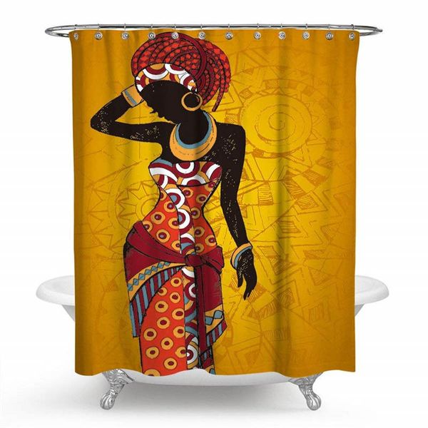 2019 African Woman Decorations Shower Curtain Set Afro Black