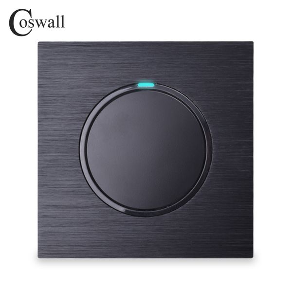 

Выключатель настенного освещения со светодиодным индикатором Coswall Luxury 1 Gang 1 Way Случайный щелчок Кнопка черный алюминиевый металлическая панель