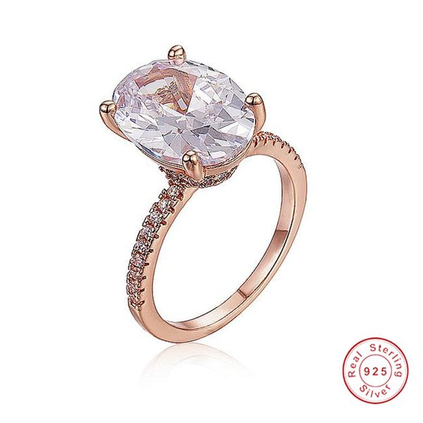 Venda imperdível 925 alianças de casamento de prata esterlina dedo com almofada de luxo cortada 3ct CZ anel de ouro rosa para mulheres joias de noivado Anel