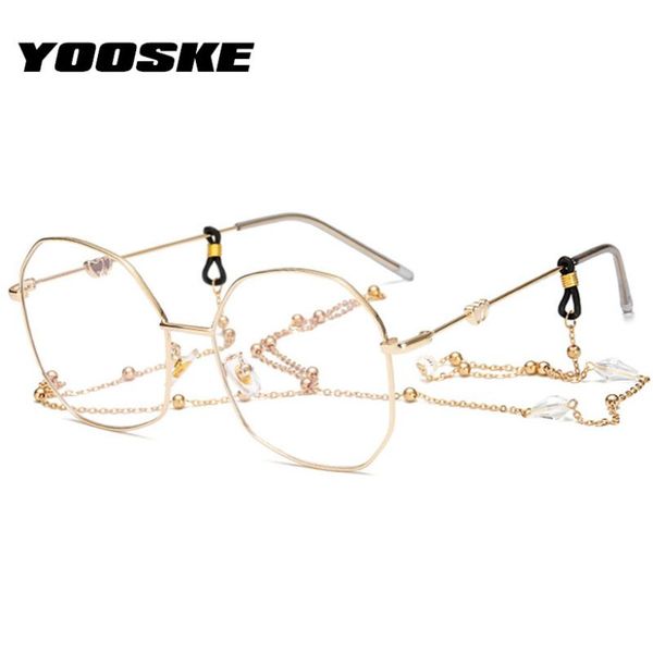 

yooske anti blue light glasses women oversized eyeglasses frames optical frame with metal chain eyewear accessories, Black