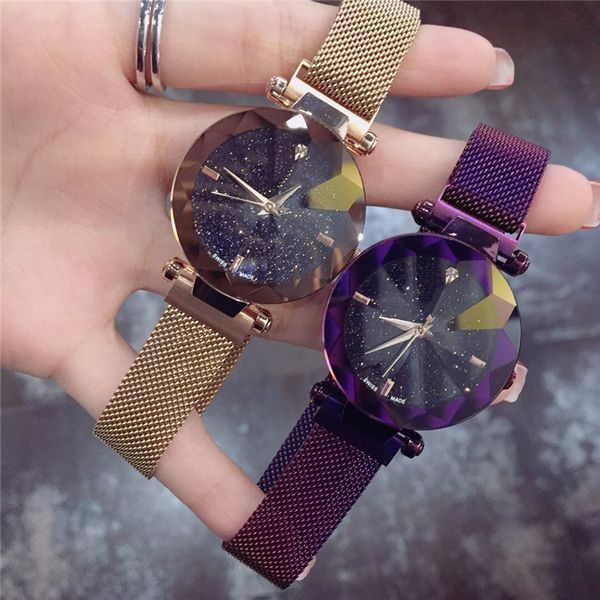 

2020 new fashion women watch lady wristwatch thin mesh belt watches magnetic buckle designer quartz luxury starry dial japan movement, Slivery;brown