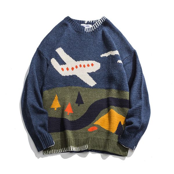 

plegie harajuku knitted striped sweater kid painting mens hiphop pullover sweater streetwear retro autumn couple sweaters cotton, White;black