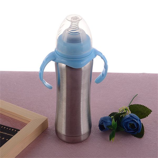 

8oz sippy кубок младенец вскармливания уход бутылка с ручкой изоляции вакуума бутылки воды из нержавеющей стали молоко массажер с соломкой