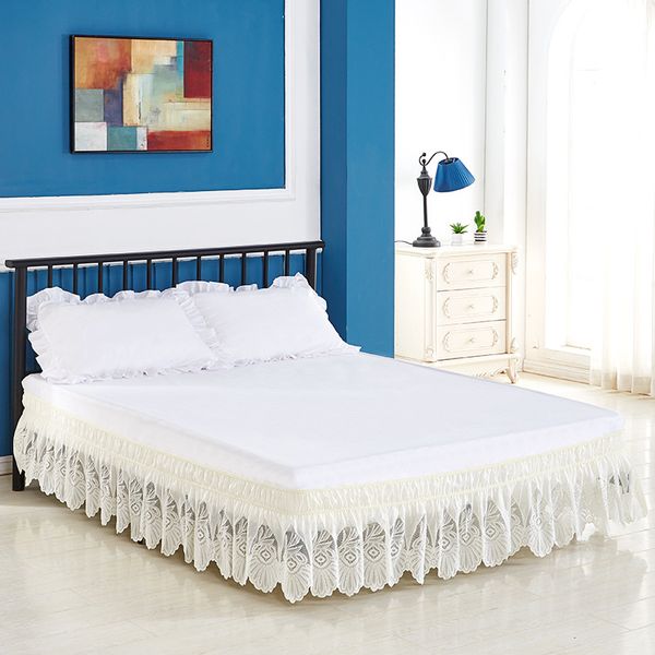 

Lace Ruffles Pure Color Bed Skirt High Quality Elastic Loose Apron Bed Skirt  Full Queen King Size Bed Decor